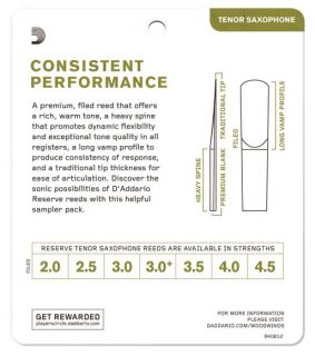 Hlavní obrázek Tenor saxofon RICO DRS-K25 Reserve Reed Sampler Pack - Tenor Saxophone 2.5/3.0/3.0+ - 4-Pack