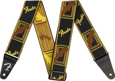 Hlavní obrázek Nylonové/textilní FENDER Weighless Monogrammed Strap Black / Yellow / Brown