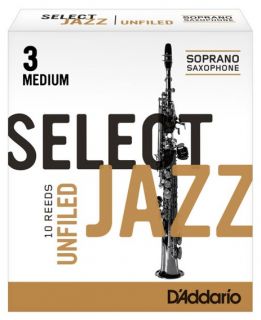 Hlavní obrázek Soprán saxofon RICO RRS10SSX3M Select Jazz - Soprano Saxophone Reeds - Unfiled - 3 Medium - 10 Box