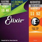 ELIXIR 16554 2x Nanoweb Acoustic Bronze Custom Light (11-52) + 1x Electric Optiweb Light (10-46) 2+1 zdarma