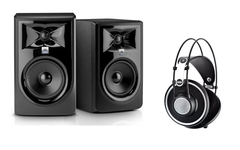 Set studiových monitorů JBL a sluchátek AKG